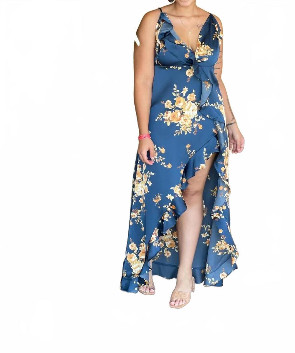 NEW DRESS FORUM asymmetrical floral maxi dress in navy